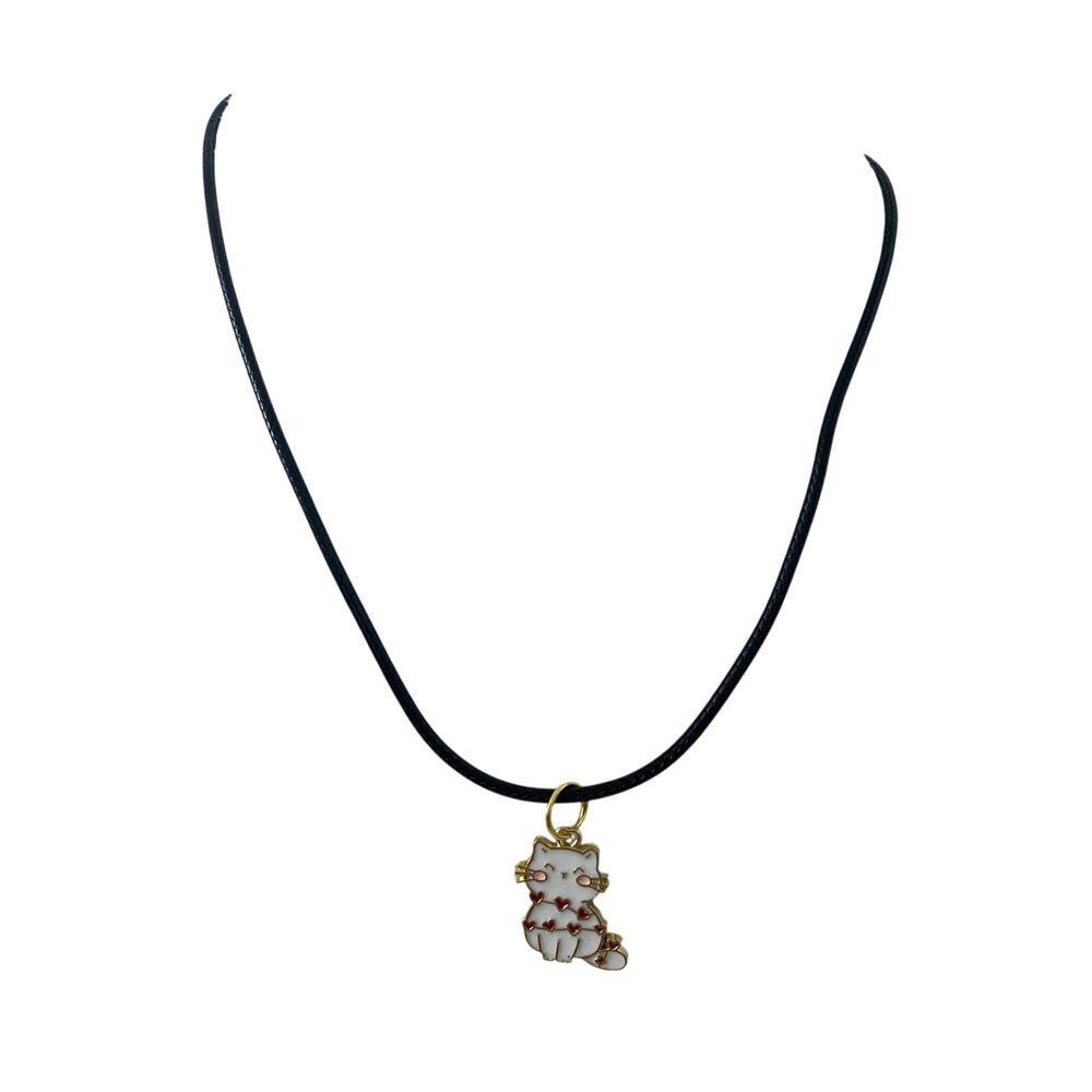 white cat pendant necklace with hearts